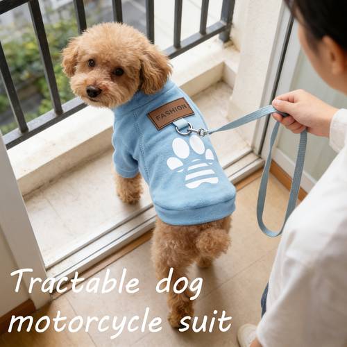 a soft and warm autumn winter dog biker jacket personalised plush sweater suitable for classic small dogs and cats with a leash chihuahua teddy bichon outfit