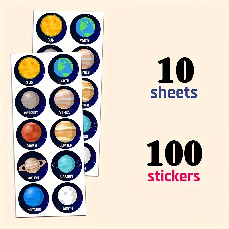 100pcs 1.5" Space Planet Self-adhesive Students Stickers, Great For Parties