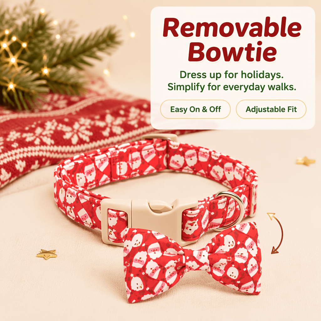 Holiday Season Themed Adjustable Soft Polyester Puppy Collar Set