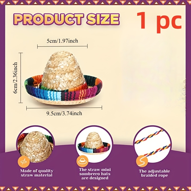 Image of Mini Wide-brim Hats Suitable For Themed Parties, Mini , Decorative Straw Hats With Colorful Strings, Perfect For Birthday Celebrations And Costume Additions, Suitable For Cats And Dogs