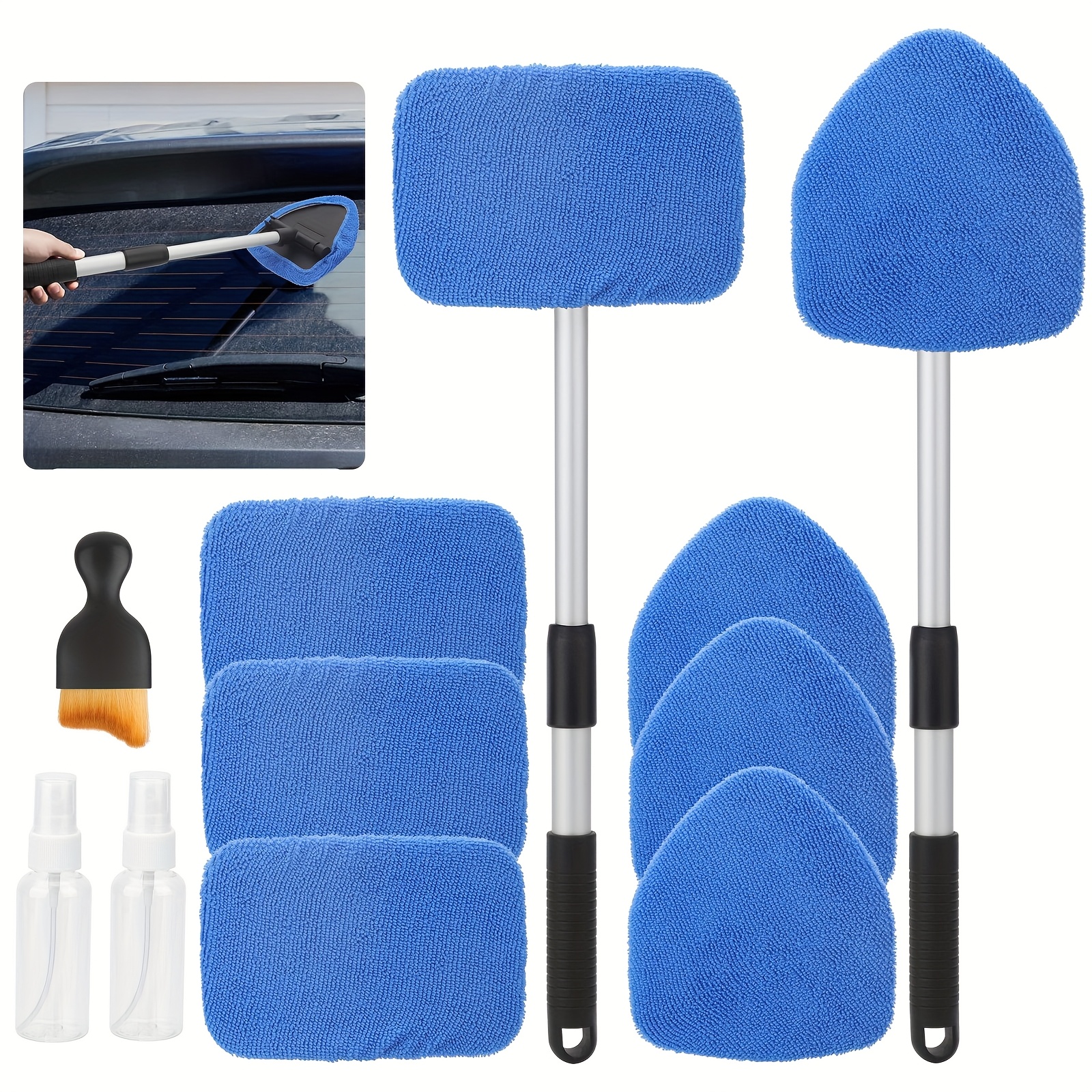 TEMU 11pcs Windshield Cleaner Tool Kit - Windshield Scrubber, Extendable Handles Wiper Kit, Cleaning Supplies Accessories For Car Detailing Windshield Trucks Suvs Rvs Home Windows