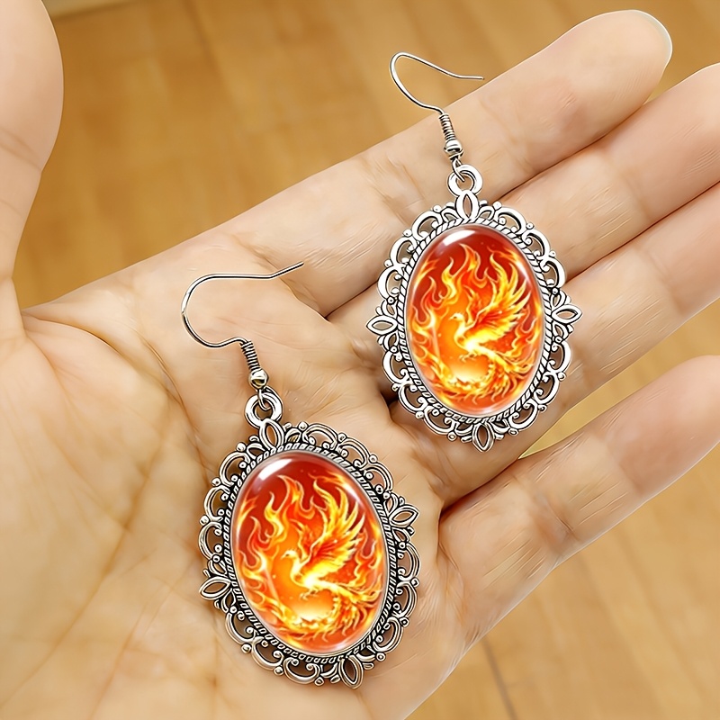 Gothic Dark Style Phoenix Flame Glass Gemstone Ear Hook