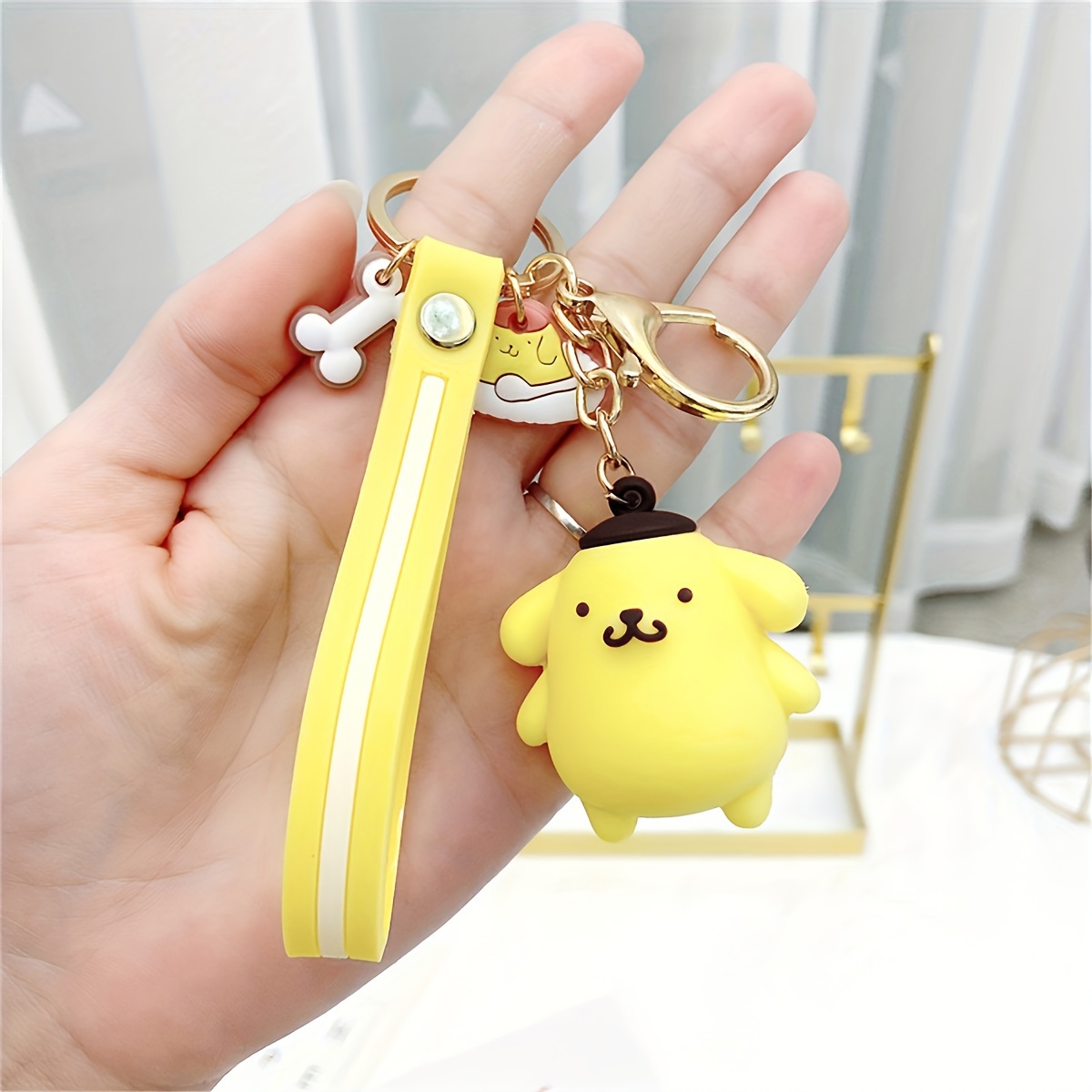 

1pc Pompompurin Keychain Kawaii Anime Silicone Doll Key Chain Ring Bag Backpack Charm Car Key Pendant Women Daily Uses Gift