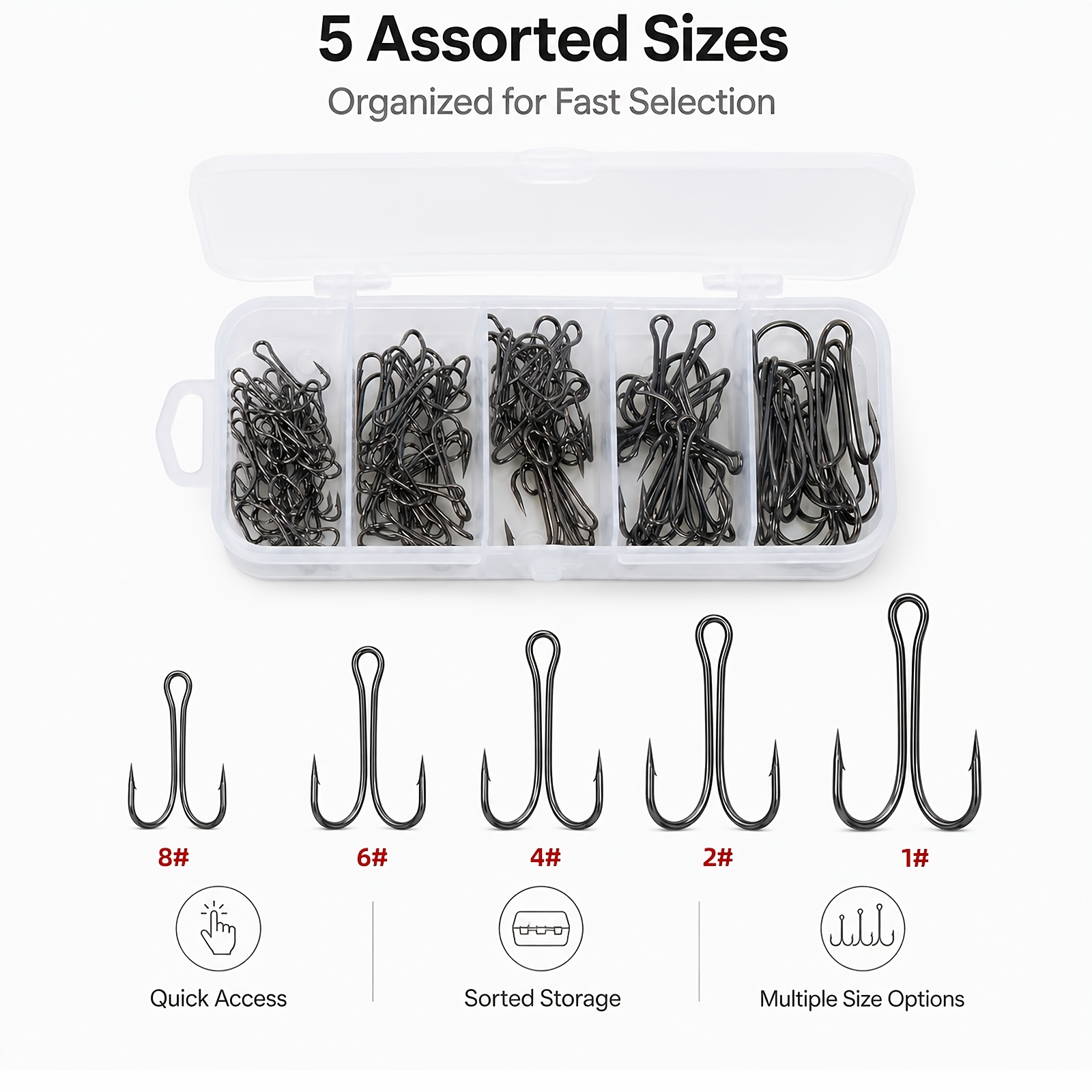 TEMU Lot de 70 hameçons à double crochet, hameçons griffe de à double pointe en acier au , hameçons accessoires pour la pêche au leurre, hameçons à