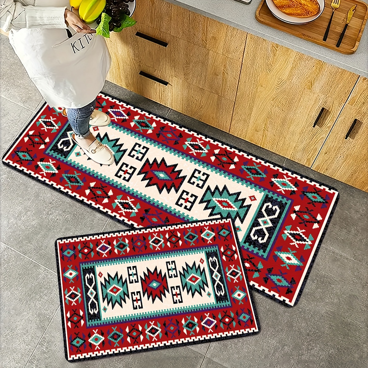 

1pc, Tapis de sol antidérapant et résistant à l'huile de style tribal marocain, résistant à l'usure et aux taches, adapté à la cuisine, au salon, à l'entrée et à la décoration intérieure.