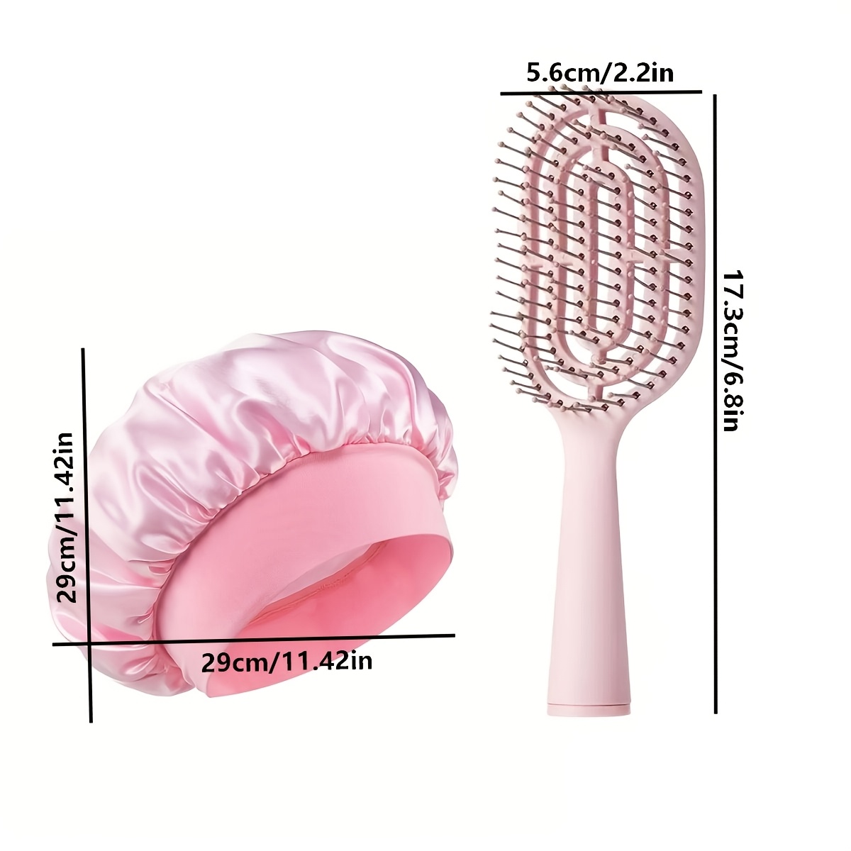TEMU 2pcs Set: Satin Sleep + Hollow-out Smoothing Hair Comb, Hair Care Elastic Headband , Non-flattening Hair Protection , Use Massage Comb, Set For