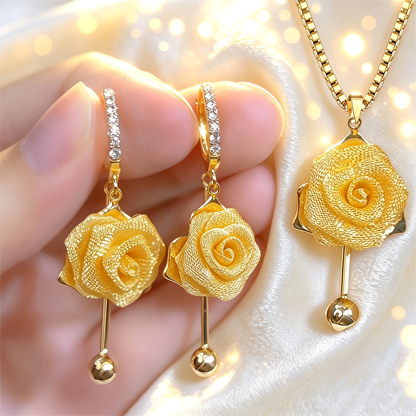 TEMU Necklace And Earring Set, Made Of Matte Stainless Steel And Sparkling Synthetic Zirconia, Giving Off A Chic, Luxurious Vibe. Perfect As A Cute
