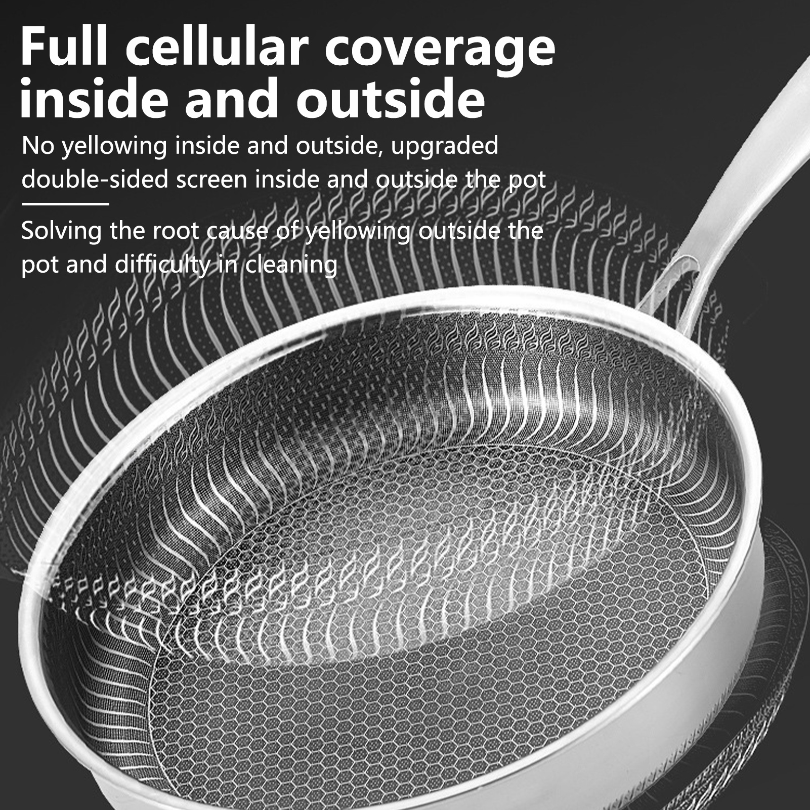 item picture frying pan stainless steel   sus 316 food grade stainless steel honeycomb texture non stick coating 30cm diameter   lid