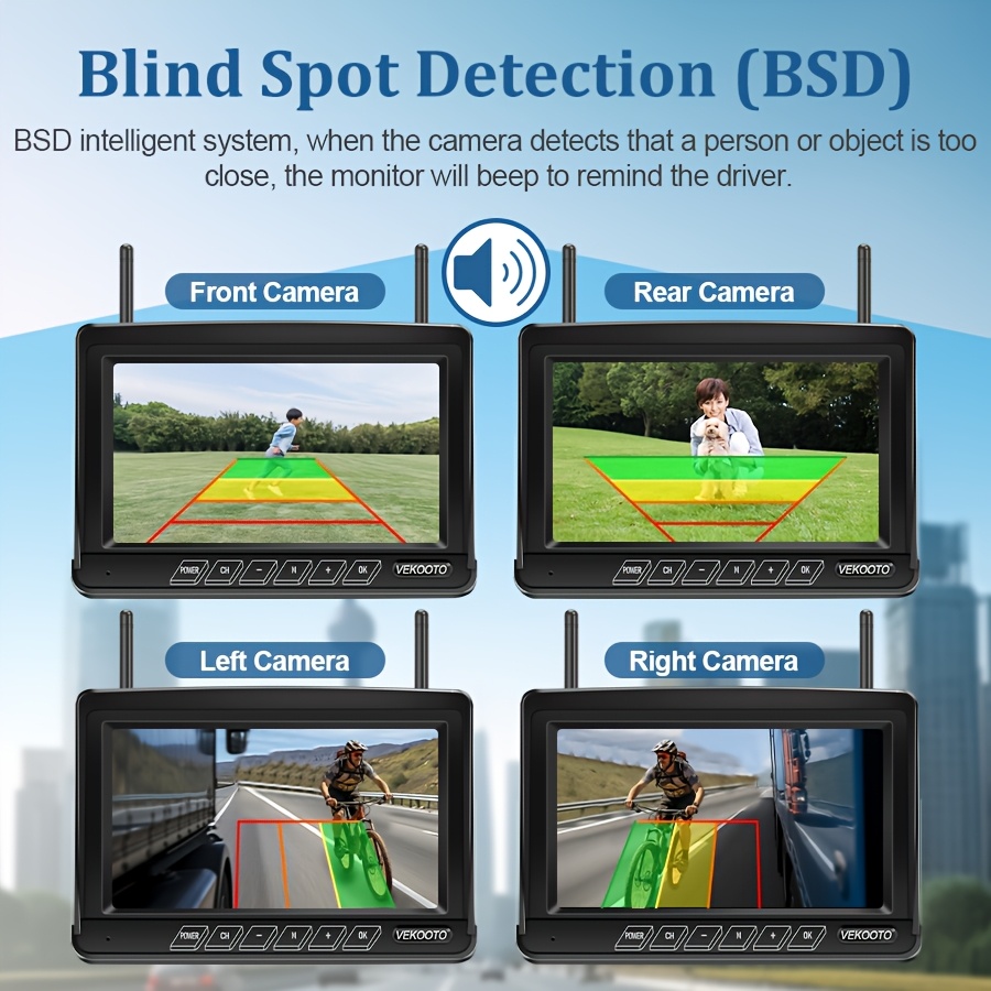   wf8 7 monitor with 1 2cam 1080p 7   monitor and rv backup camera wireless bsd system pre wired for   system recording   rear view camera clear night vision for trailer   truck Product details 7