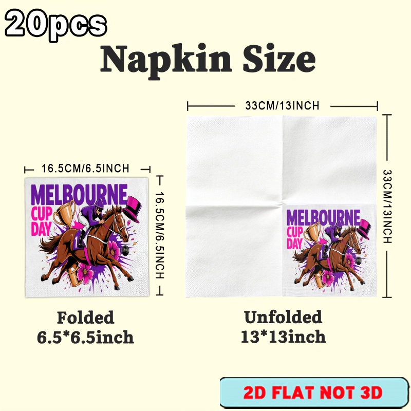 TEMU 20pcs 2d Flat Vibrant Day Horse Racing Theme Napkin With And ,vivid Horse Table Decor Photo Props, Festive Derby Celebration Themed Party Favors
