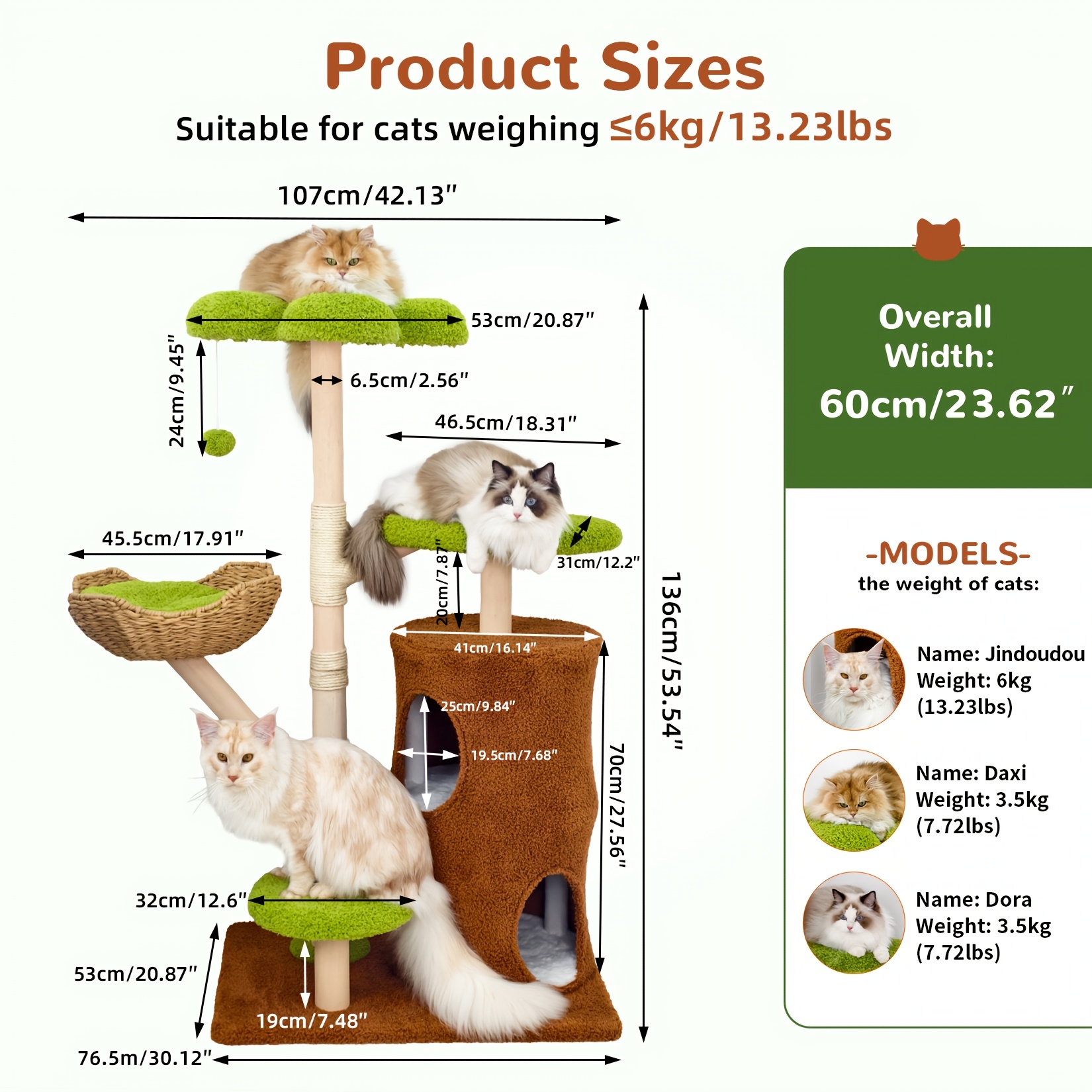 Kattklätterställning, 142 cm hög, med klösträd, flervånings katträd, sovbo i grottstil, 4-vånings kattlägenhet, utrustad med 4 klösträd, 2 plattformar, och , lämplig för katter och kattungar, julstil