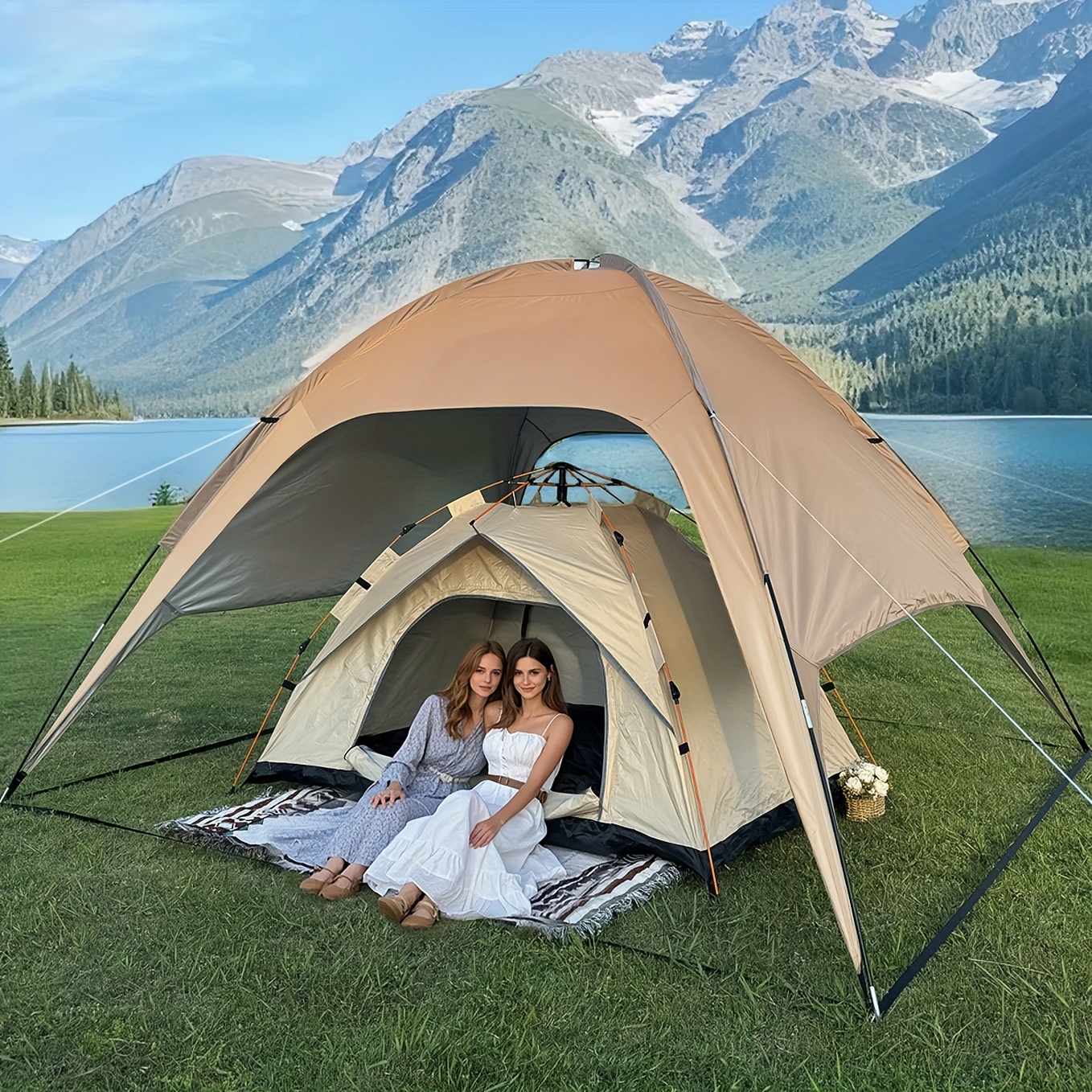 Groes Outdoor-Zelt fr 6-8 Personen,  Familien-Camping-Picknick-Sonnenschutz, Schnell aufzubauendes faltbares  tragbares Zelt, windfestes Alljahres-Tent, Weihnachtsgeburtstagsgeschenk