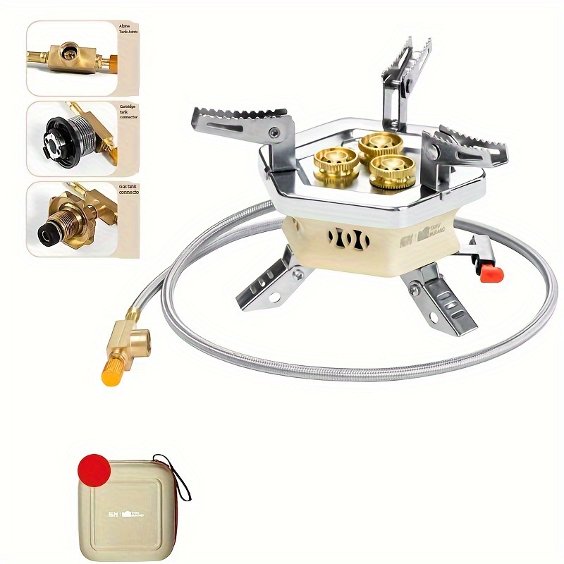 TAKU MURANO Portable Gas Camping Stove - Compact, Windproof, Quad Burner Design with Piezo Ignition, Ideal for Hiking, Outdoor Activities - 1pc, Includes Carrying Bag