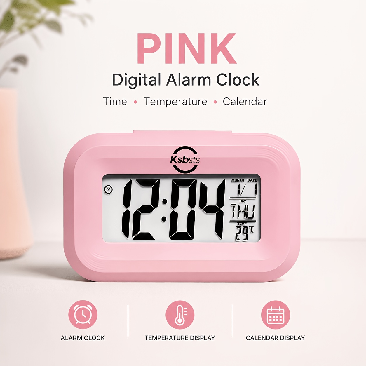 TEMU Réveil Numérique avec Affichage de la Température et du Calendrier, Horloge de Bureau LCD pour Chambre, Bureau d'Étude, Bureau et Maison, Pile