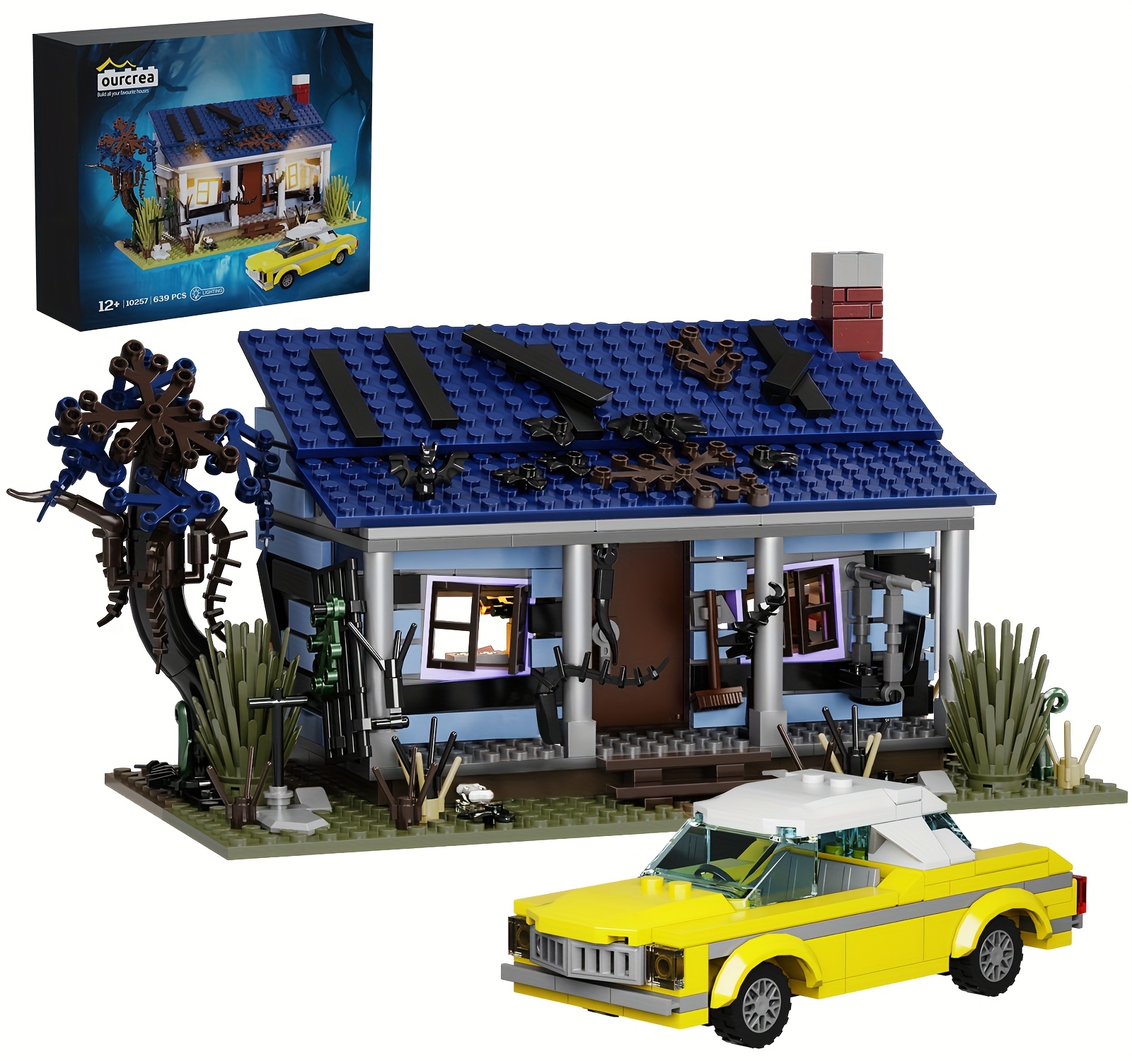 Halloween Popular Horror Movie House Vehicle Combo Block Set Home Decorations Handmade Building Kits ABS Durable Material Compatible With Brands Fan Adult Birthday, Holiday Best Gift 2 In 1 639pcs