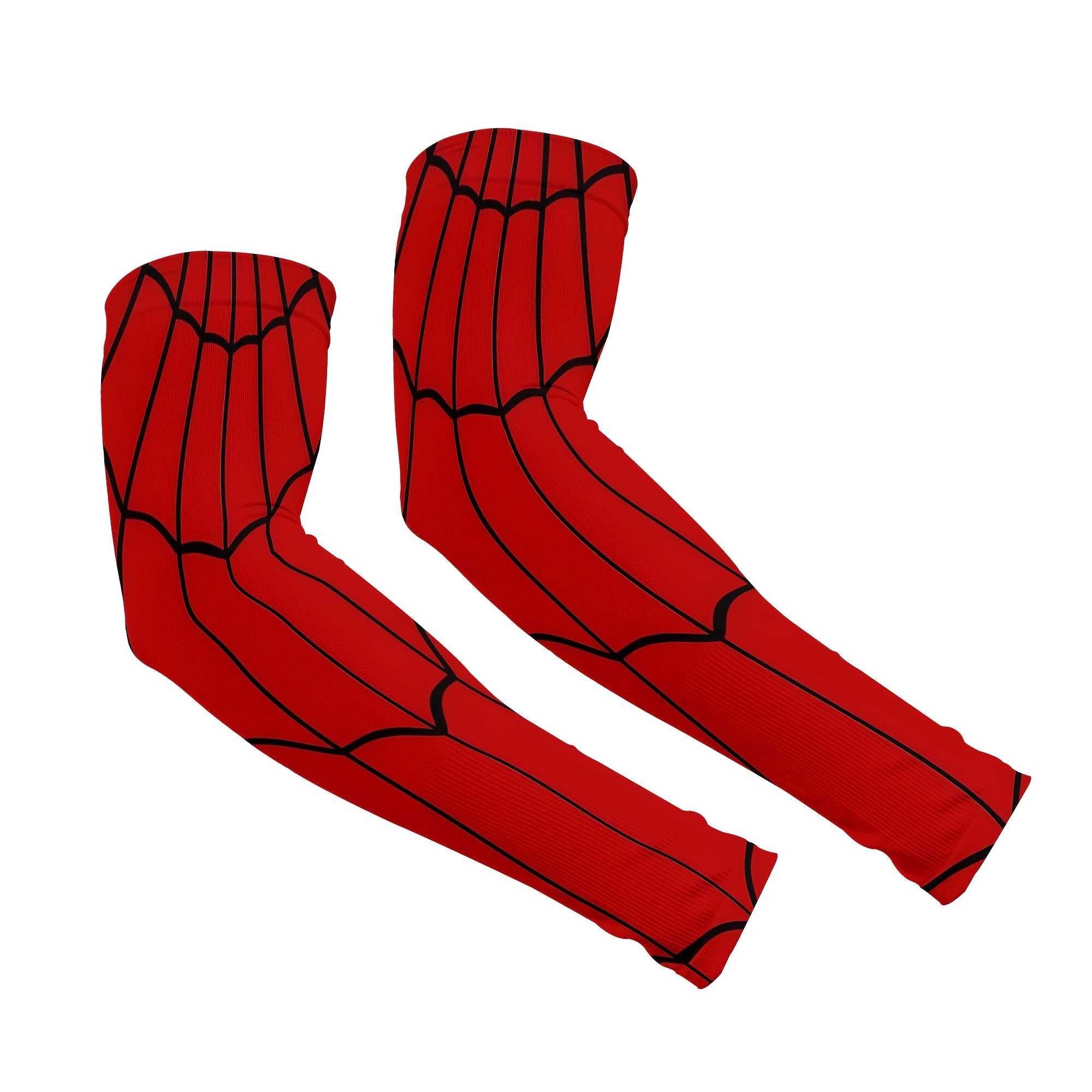 TEMU Manchons de bras de compression rouges à motif toile d'araignée imprimé en 2D non texturé - 1 paire, manchons de bras rafraîchissants et