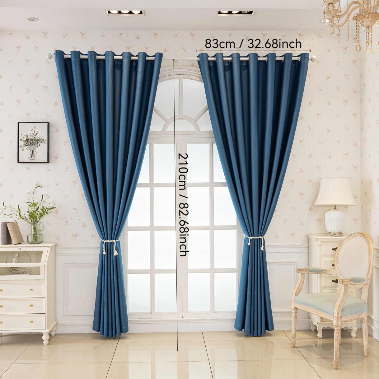 TEMU 2pcs Of Dark Blue Blackout Curtains With And Holes, Suitable For Living Rooms, Bedrooms, Studies, And Home Offices