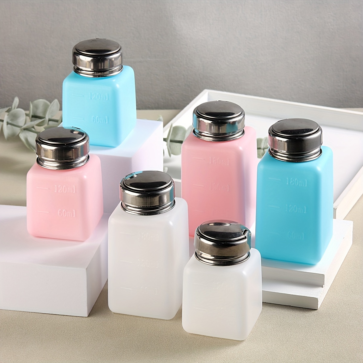 

120/180 Ml White, Pink, And Blue Liquid Dispensing Bottle With Nail Polish Remover Wipes, Suitable For Nail Polish Remover, Makeup Remover, Pump Dispenser Empty Bottle, With Pump Head Bfa Fa.