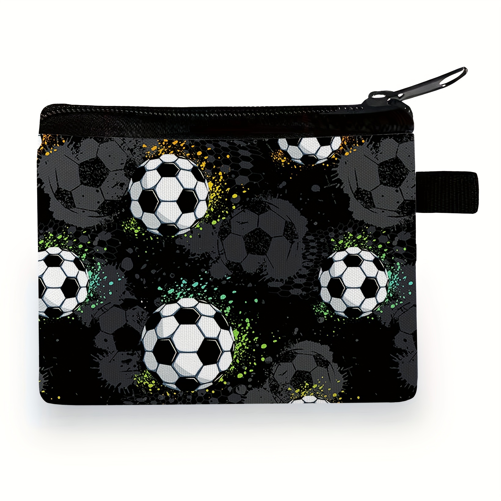 

Polyester Soccer Ball Print Coin Purse, Neutral Football Pattern Zippered Pouch, Hand Washable