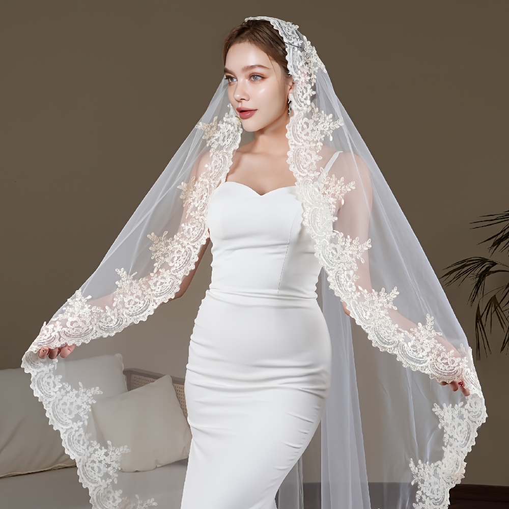 

Elegant Lace With Long Train - Romantic Nylon Wedding Accessory For Women, Hand Wash Only