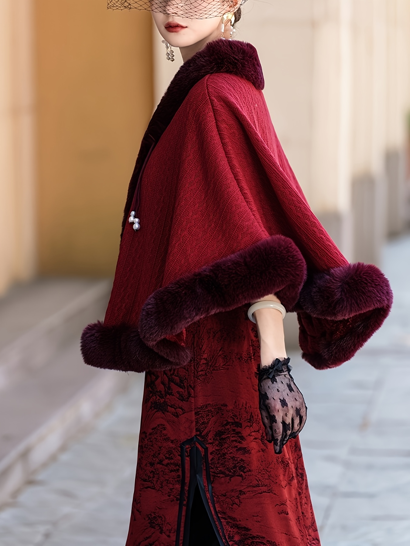 plus size women's elegant fleece lined cape style shoulder Temu