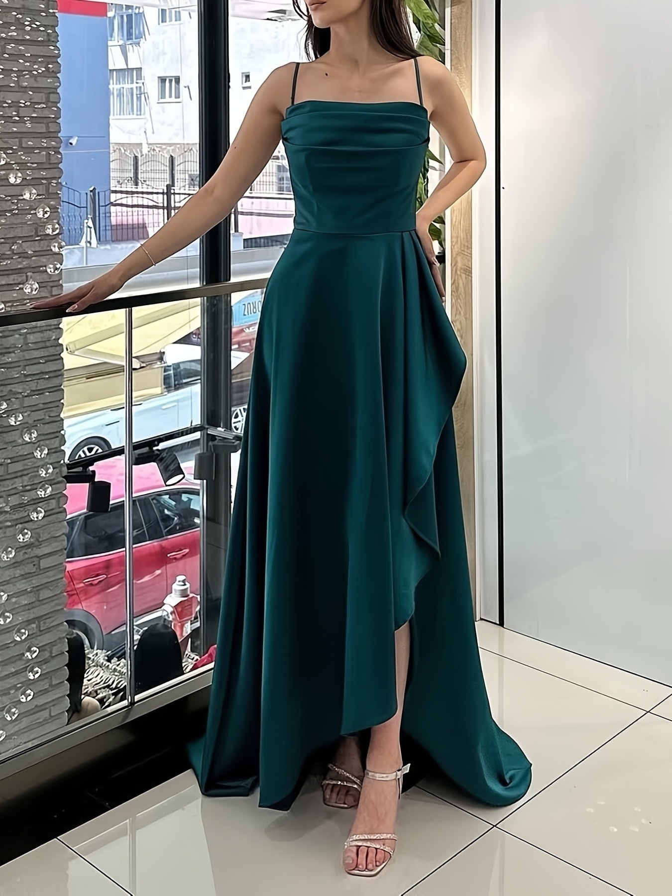 green emerald velvet dress Zapaka Women Dark Green Prom Dress with Appliques Mermaid Lace-Up Back Party Dress, Dark Green / US2 main image 1