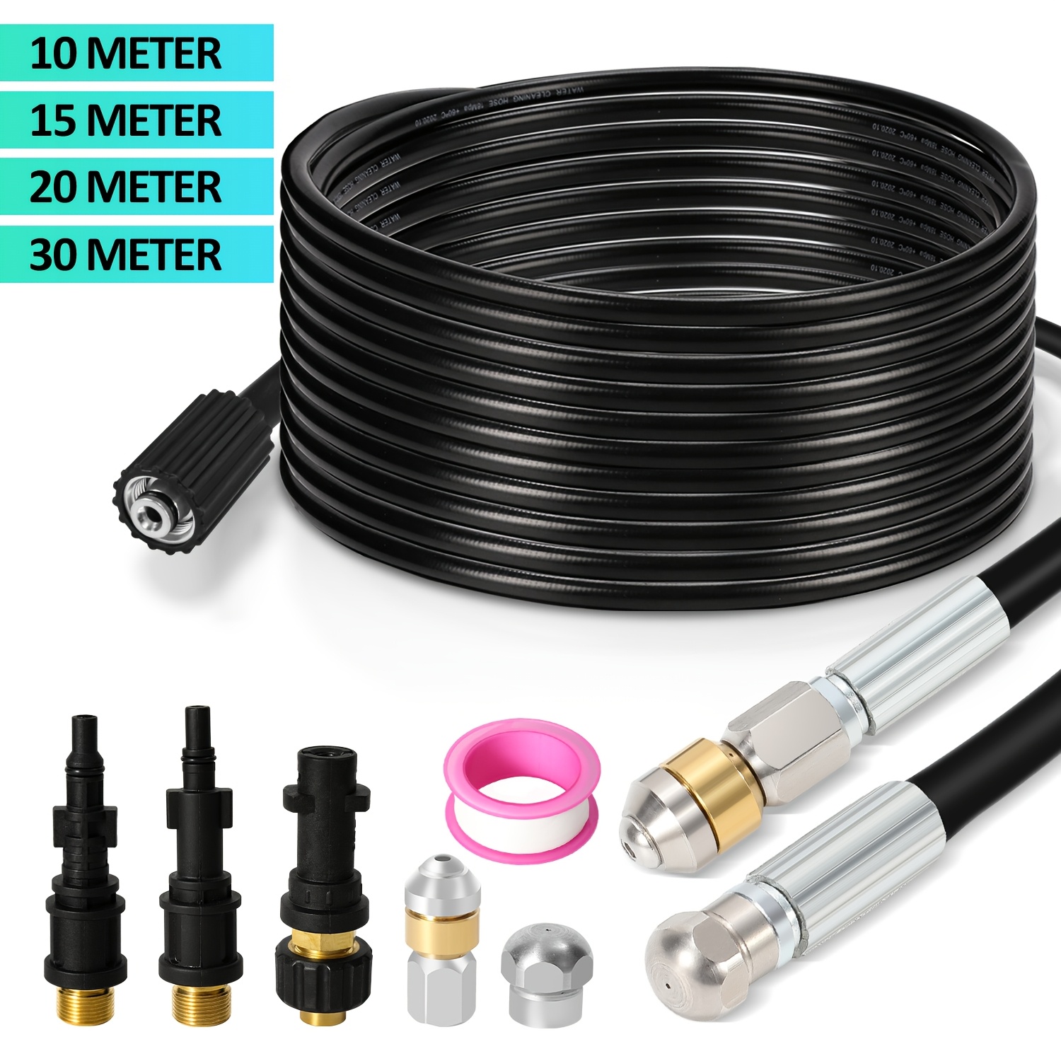 immagine dell'articolo set per la pulizia del tubo con ugello   + rigido, 3 adattatori,   per idropulitrici commerciali ad    , set per la pulizia del tubo universale