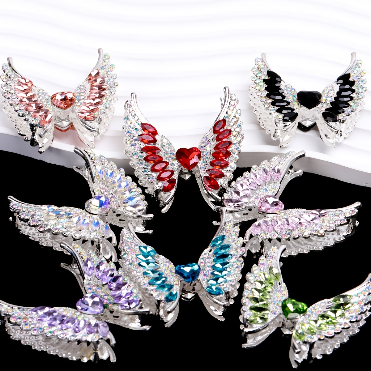 TEMU Lot de 2 perles focales en alliage avec strass, ailes de cœur , couleurs aléatoires, pour stylos, perles fantaisie à ailes colorées pour