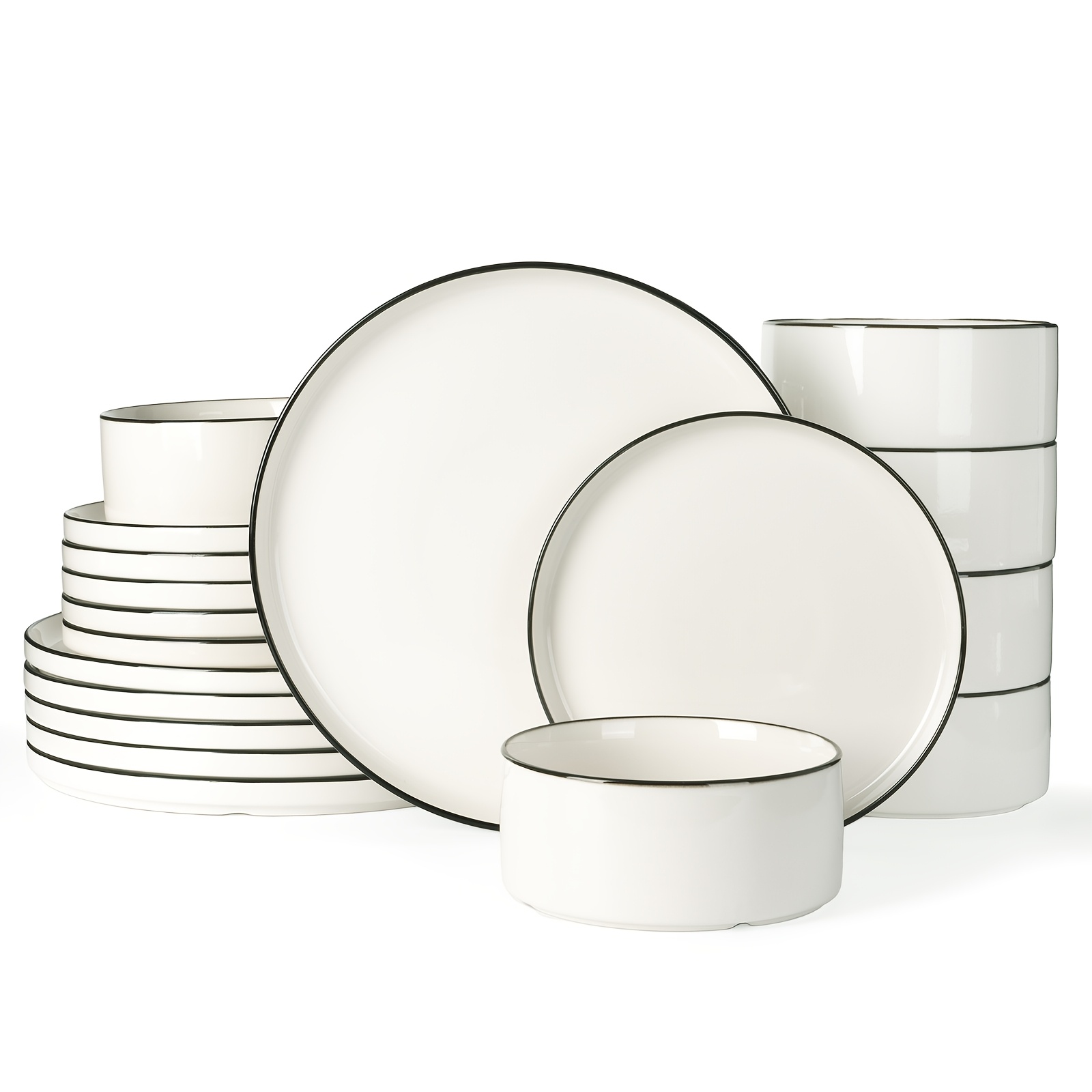 18pcs Kitchen Porcelain Plates And Bowls Sets, Dinnerware Sets For 4, Microwave And Dishwasher Safe, Scratch Resistant, White