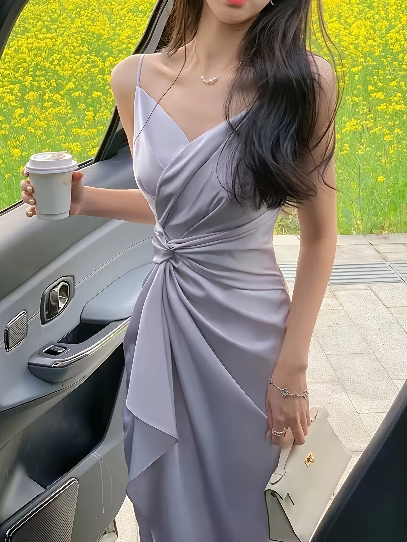 purple v neck strappy dress women new summer style high - Temu Mauritius