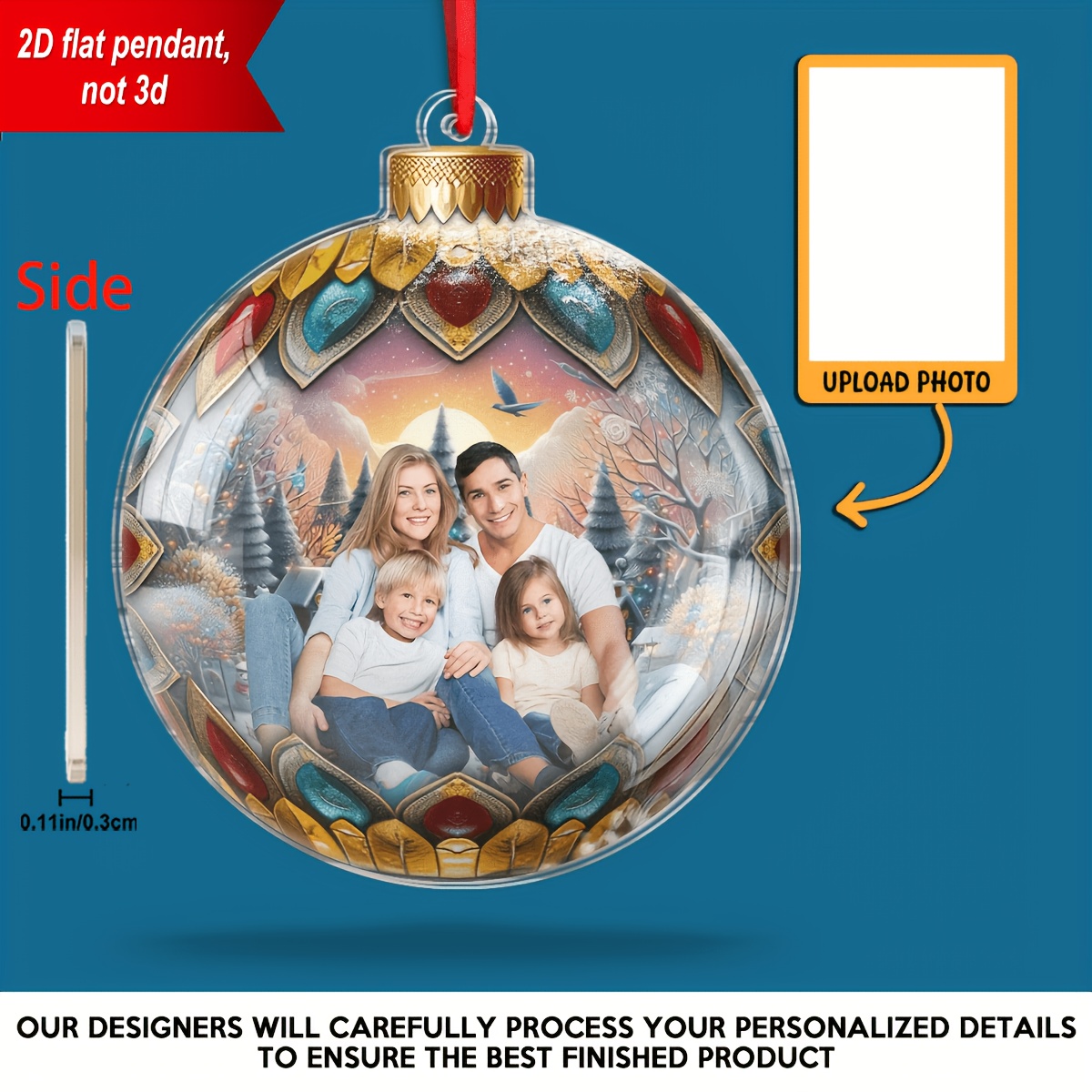 TEMU [2d Flat] Custom Photo For Family Christmas Acrylic Ornament, Personalized 2d Christmas Acrylic Ornament, Memorial Gifts, Halloween Gift,