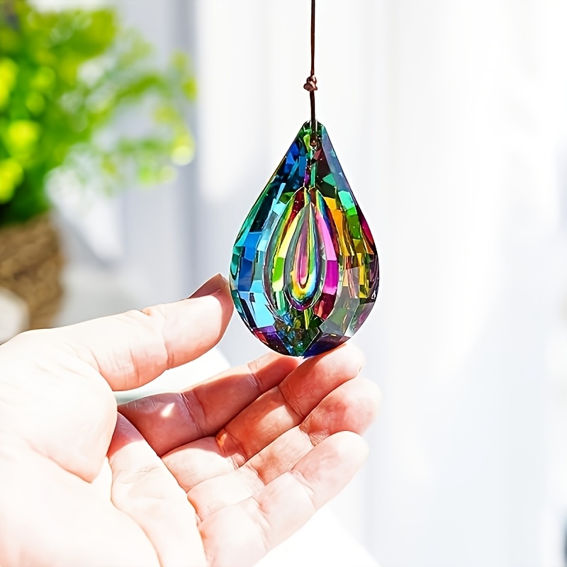 Rainbow Suncatcher Crystal 63mm Teardrop Loquat Shaped Prism, Chandelier Accessory Pendant, Garden Decor