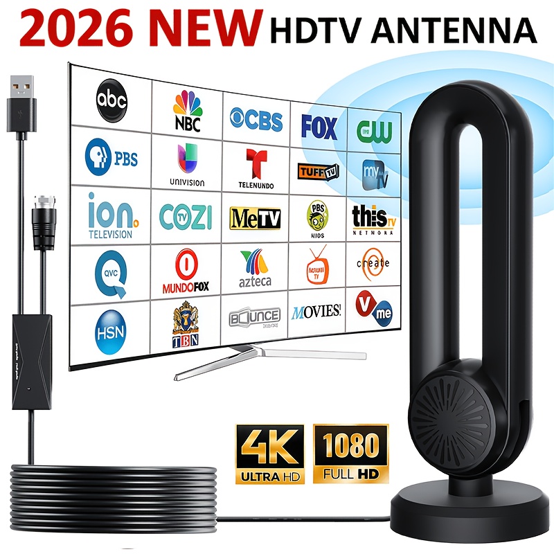 TEMU 2026 Upgraded Hdtv-09 Tv Antenna, 250 Miles Long Range, Usb Powered, 180° Rotatable, Strong Magnetic Base Mount Anywhere Behind Your Tv, Indoor