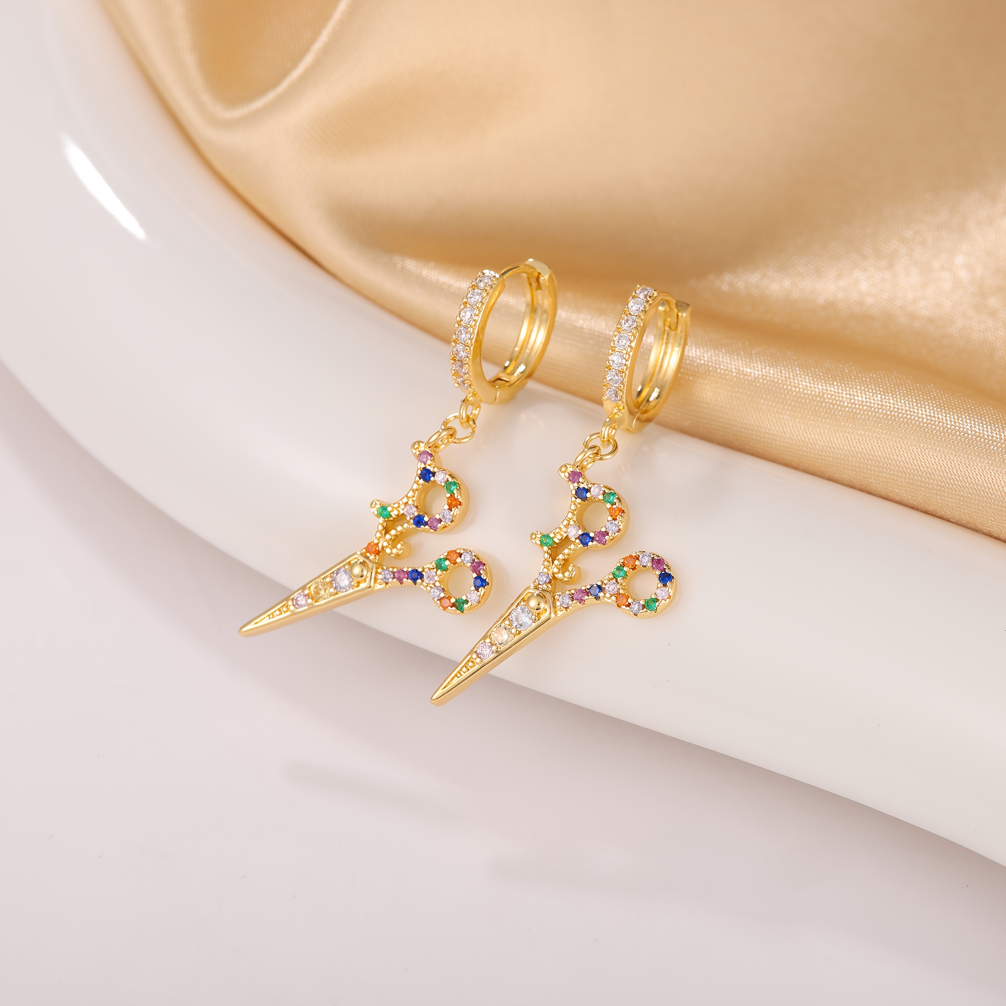 2pcs Gold-Plated Scissor Ear Cuffs, Unisex Punk Style