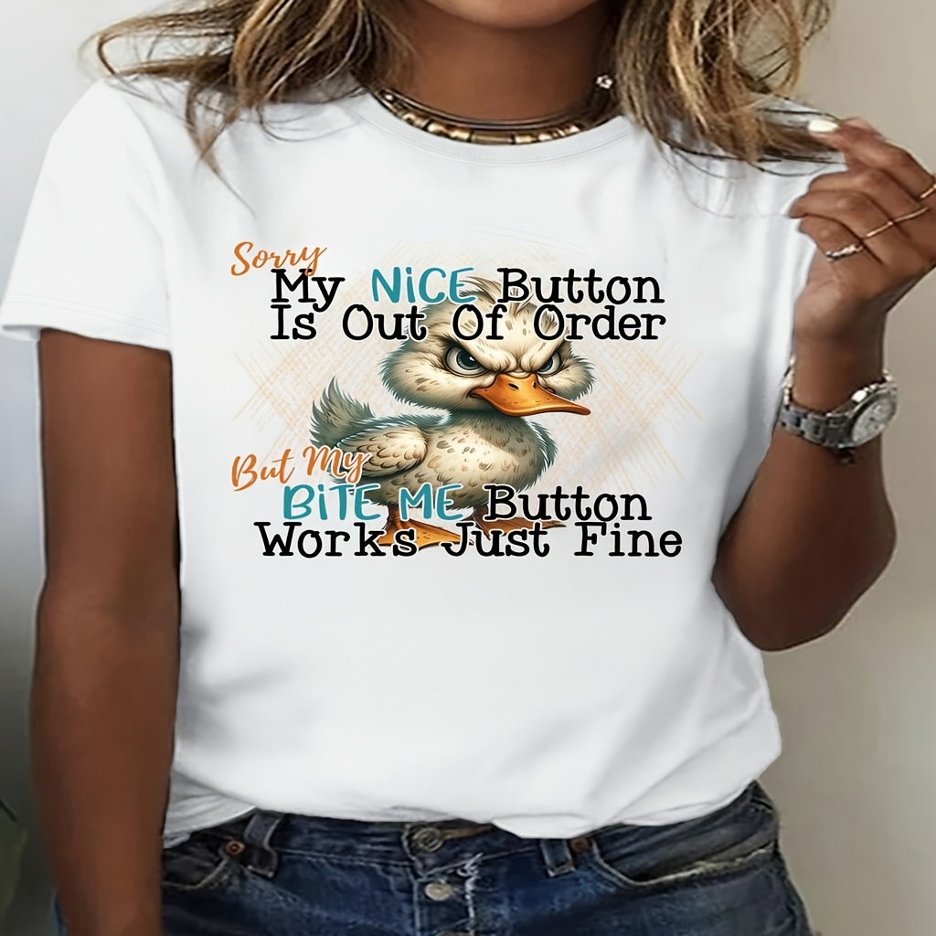 

Nice Button Duck Women's Casual T-shirt, , Breathable, Creative Print For Any Season