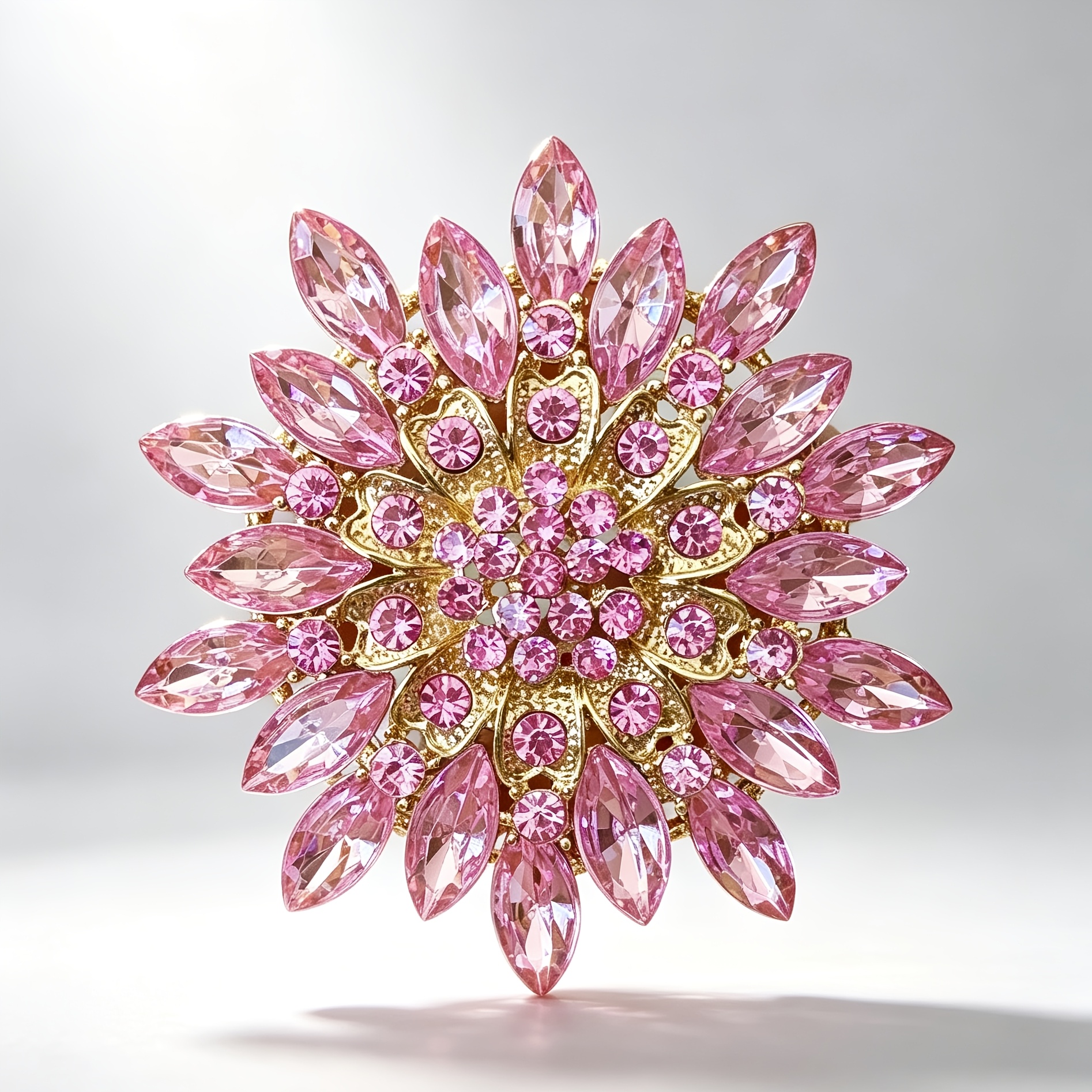 TEMU New Large Size Pink Sparkling Snowflake Shaped Brooch, Women's Elegant Floral Brooch, Perfect Accessory For Parties, Suitable For Coats,
