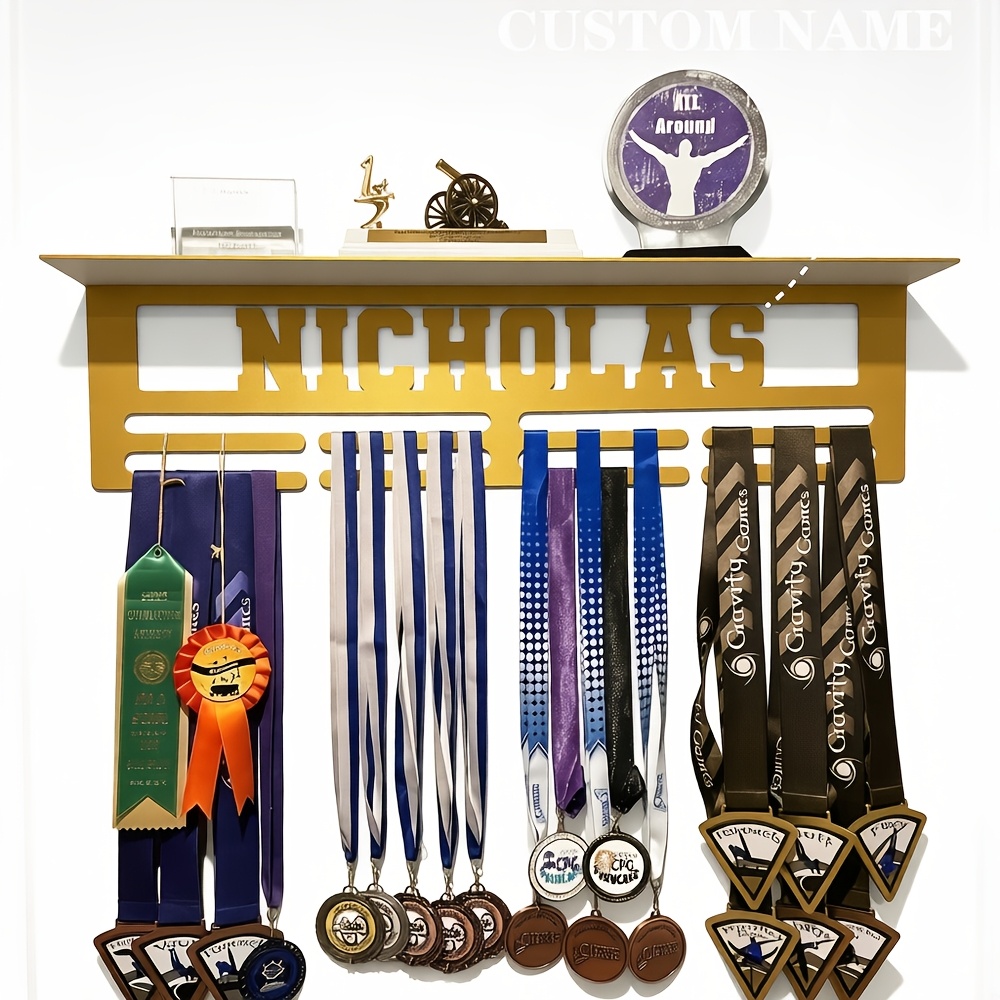 TEMU 1pc Custom Name Medal Hanger And Trophy Stand - Pink, White, Silvery Medal Display Rack 8-step Design, Ribbon-attached Medal Suspension Display
