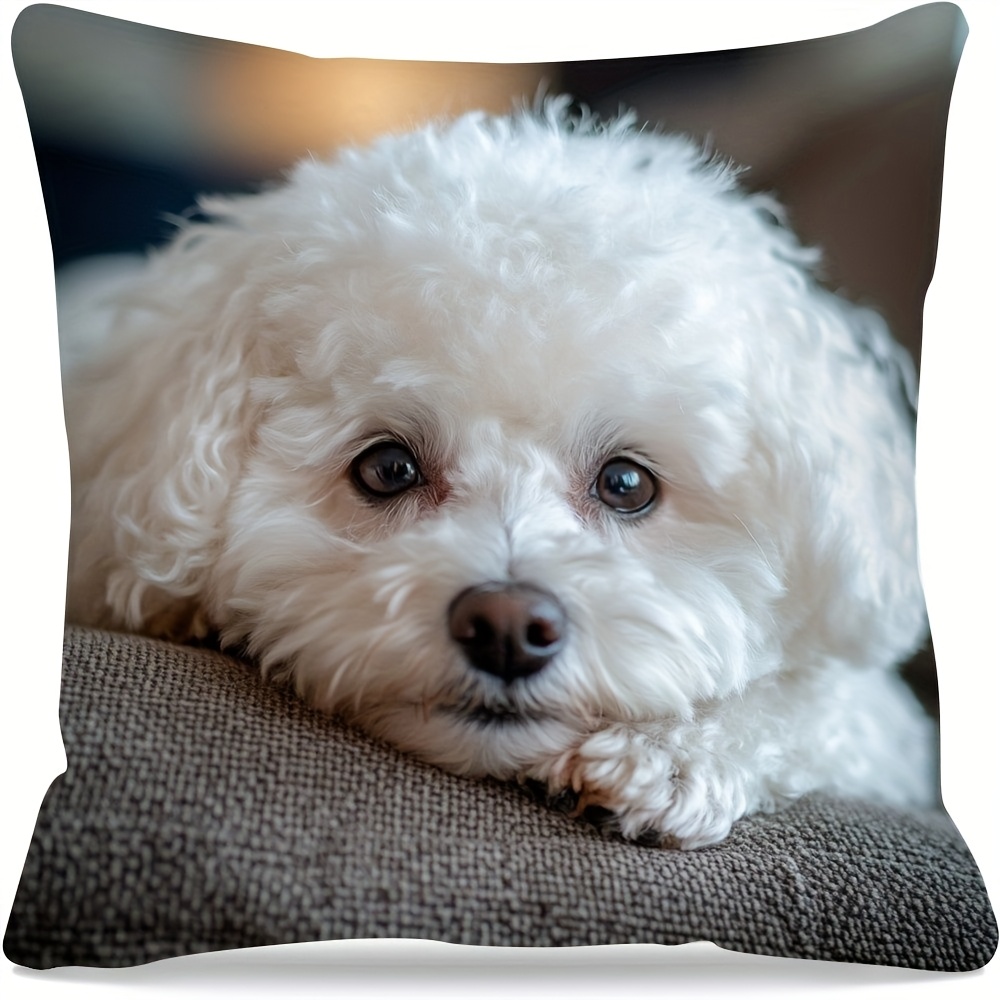 TEMU 1pc Bichon Frise Relaxation Pillow Cover, Single-sided Print, Soft Polyester Fabric, Zipper Closure, Machine Washable, Sofa And Farmhouse Decor,