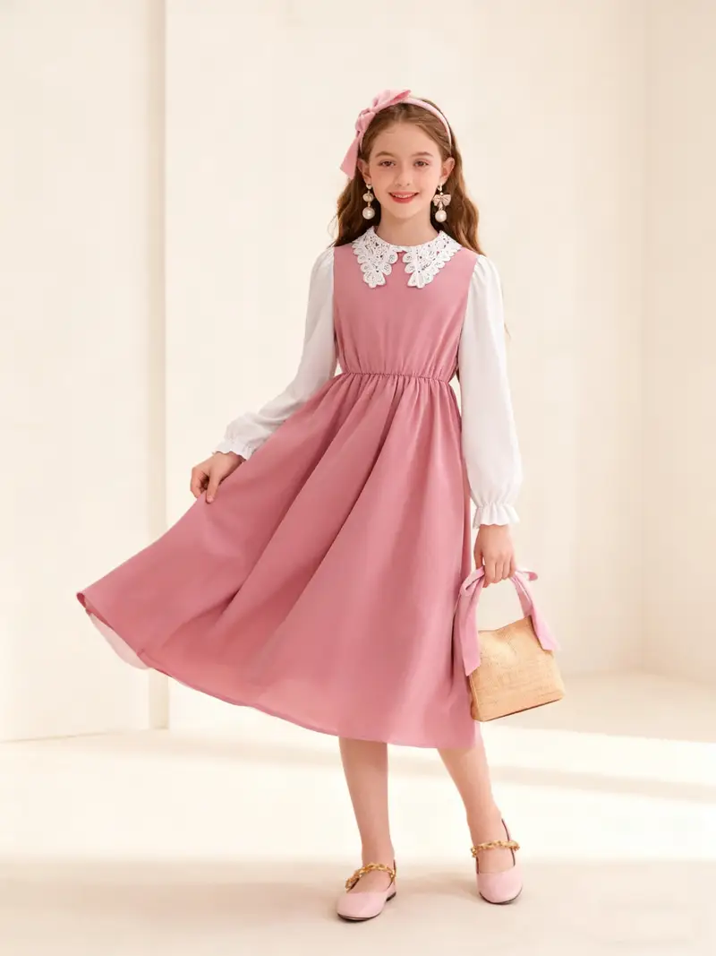 retro french sweet lace peter pan collar puff sleeve dress - Temu Bahrain retro french sweet lace peter pan collar puff sleeve dress - Temu Bahrain
