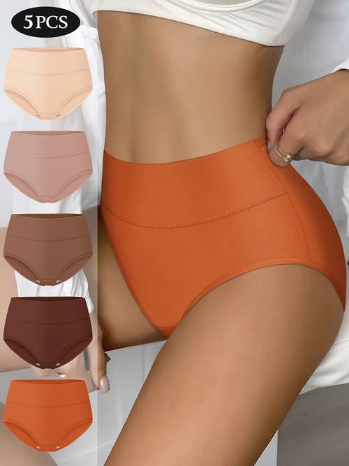 5pcs high waist hip lifting and tummy tucking briefs easy solid comfortable underwear womens lingerie and underwear