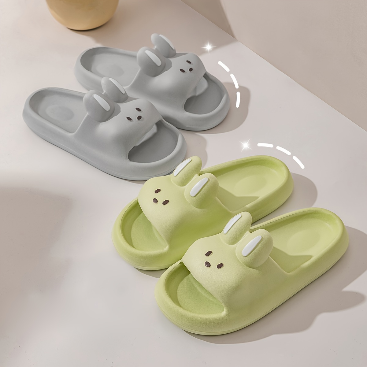

Women's Cute Cartoon Bunny Slides, Soft Eva Home Shoes, Non-slip Lightweight Fashion Slides, Quick-drying Bathroom Footwear