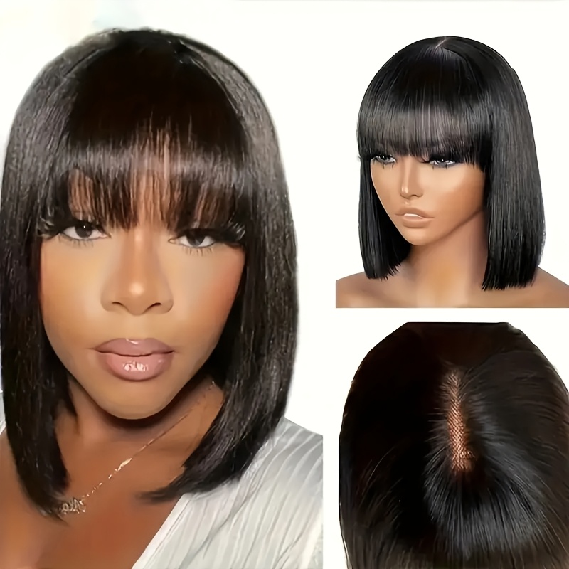 

Chic Bob Wig With Bangs For Women - 150% Density, Straight Human Hair, Pre- With Baby Hair, Glueless Lace Front, Style, Z 2x1, Lace Front