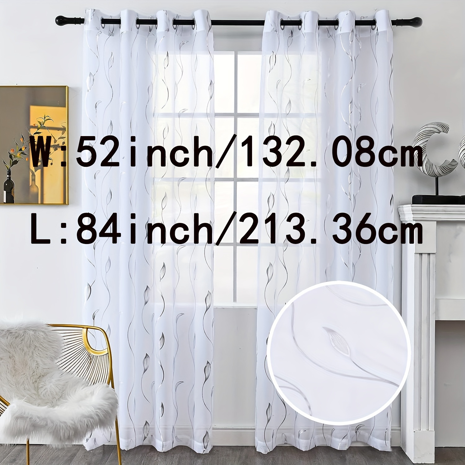E-shop 2 Paneele Gold/Silber Folien-Druck -Vorhänge, Rattan-Ösen-Top Fenstervorhänge, Luxuriöse Metallic-Bronzierungs-Paneele für die Fensterdekoration