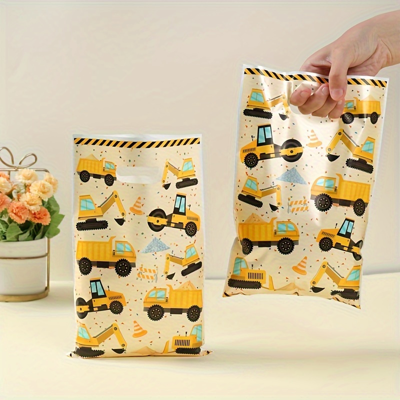 

10/25/50pcs Engineering Vehicle Themed Plastic Gift Bags, Cartoon Patterned Party Favors For Baby Shower & Birthday, Construction Party Supplies & Decorations With Multiple Components