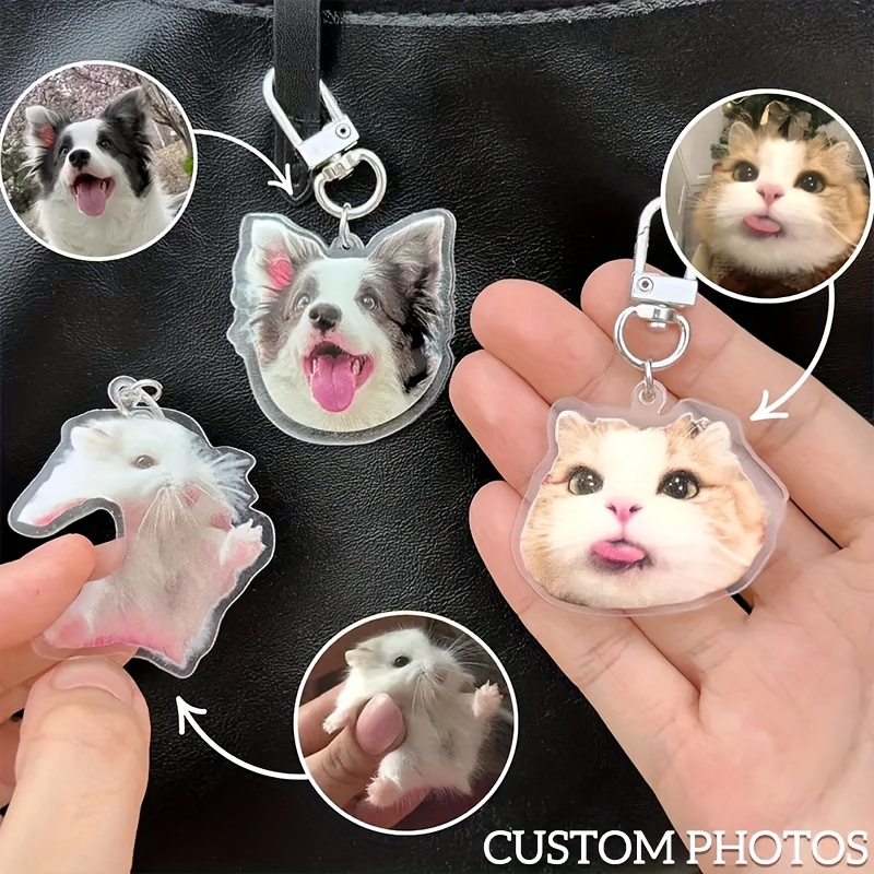 TEMU 2D ペット写真入りオーダーメイドキーホルダー 犬・猫用アクリルキーリング カスタム かわいいペットのポートレートアクセサリー 動物愛好家へのなギフト ヴィンテージ キュート ミニマリスト 誕生日・デー・記念日・大切な日を記念するキーホルダー