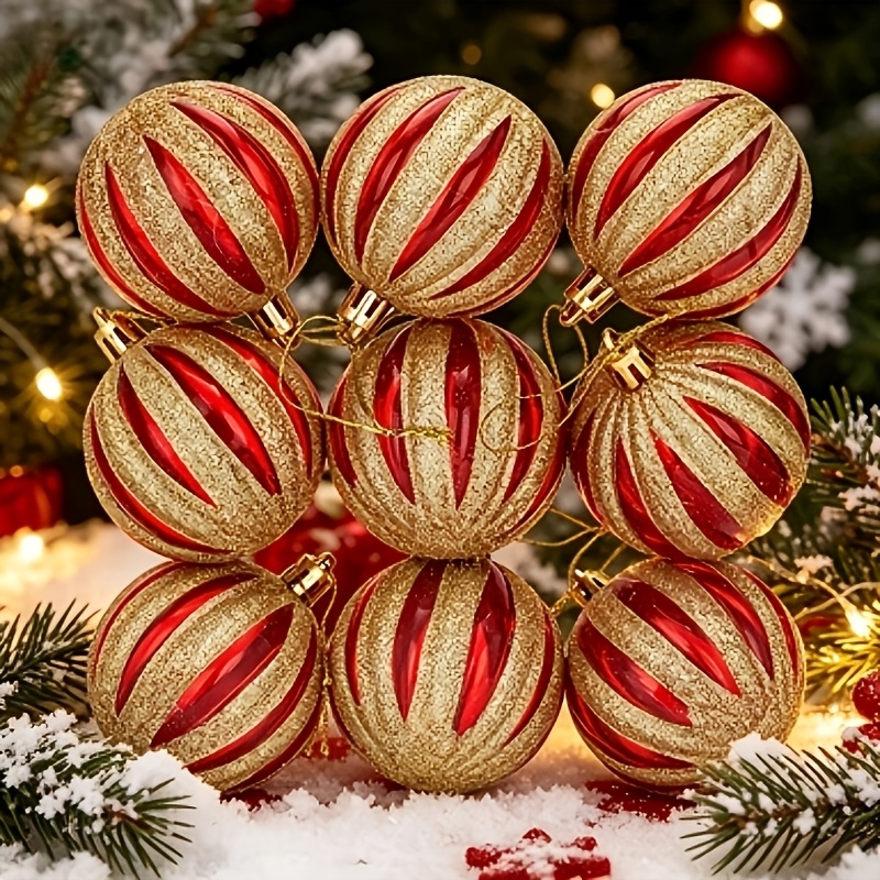 TEMU 2.34in/9pcs Red/2.34.in/9pcs Shiny /christmas Ball Ornaments, Balls, Shiny Christmas Balls, Creative Christmas Decoration Set, Christmas