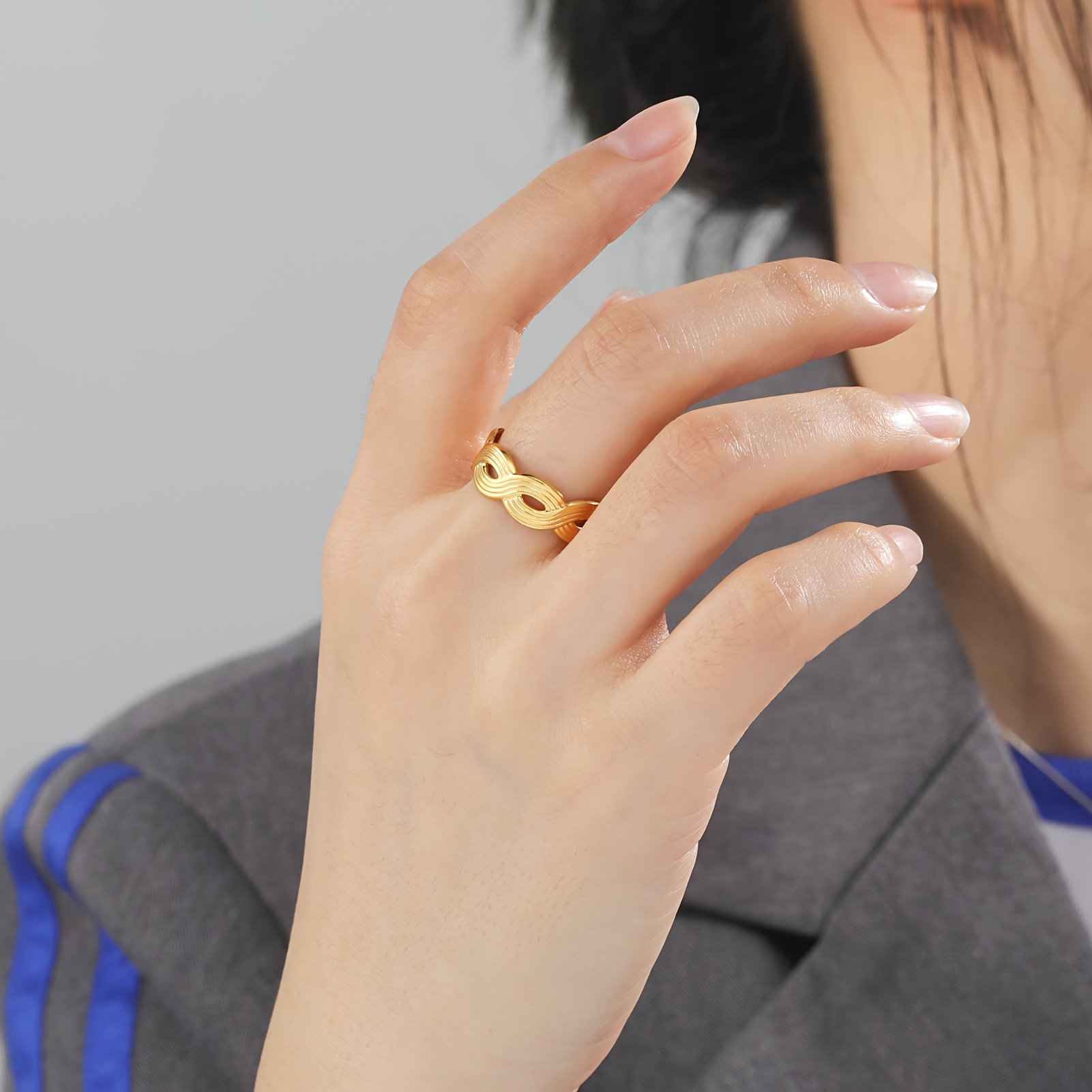 Women's Minimalist Stainless Steel Open Ring, Flat Braid Style