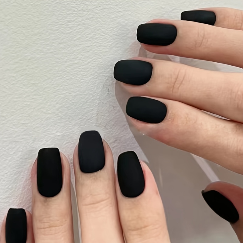 TEMU Upgrade Your Style 24pcs Short Square Nail Art Wearable Nails Solid Opaque False Nails Extension Removable Nails With Jelly Glue 1pc Nail File