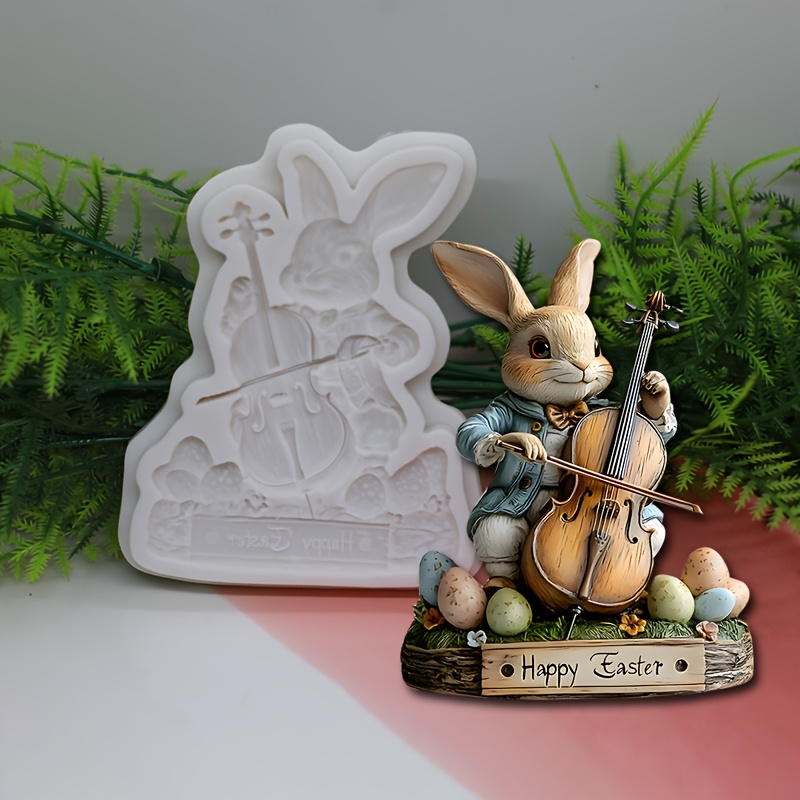 

Easter Bunny Violin Cake Topper Mold, Silicone Multi-functional Decoration, Rabbit With Violin Design For Holiday Desserts And Crafts