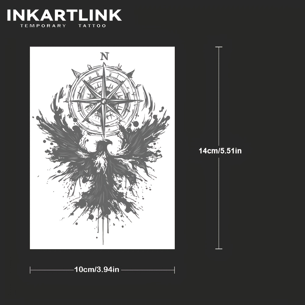 Inkartlink Ink Splatter Eagle Temporary Tattoo Sticker|1-2 Weeks Waterproof|compass, Eagle Tattoo|suitable For Music Festivals, Parties, And More (new Arrival In )